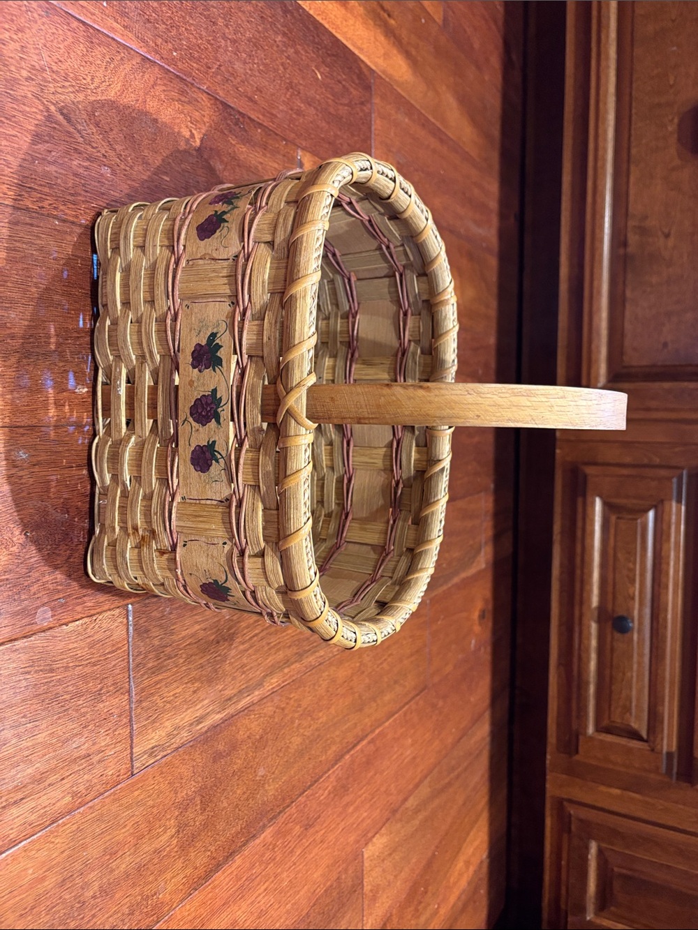 Source Unknown Woven Basket with Floral Banding - Tan